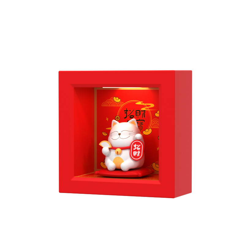 柔光护眼招财猫小夜灯 创意发光相框摆件床头灯 活动伴手礼