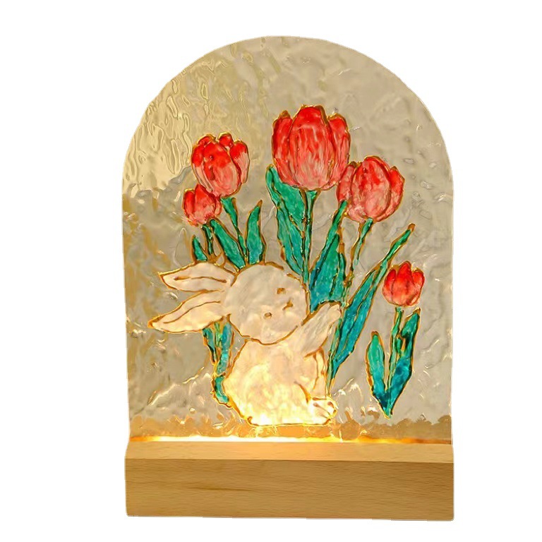 DIY涂鸦玻璃画小夜灯 手绘水波纹玻璃画摆件 活动礼品推荐